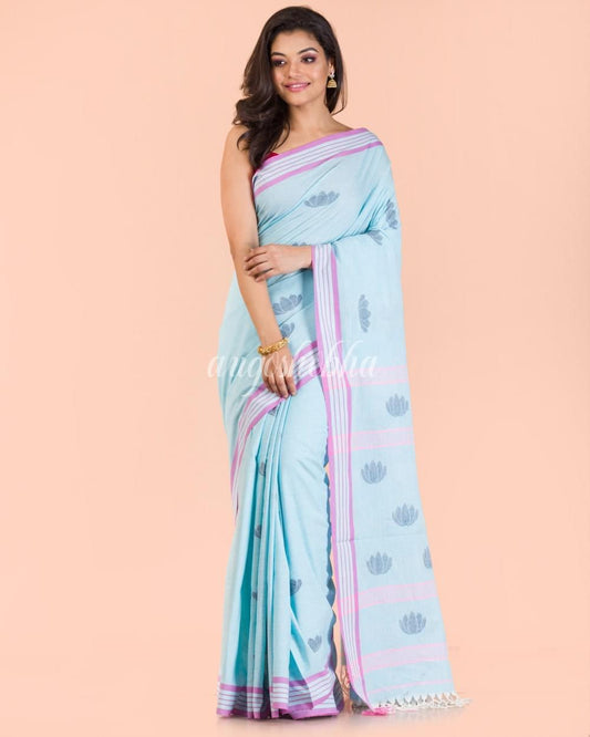 Aqua Handwoven Cotton Saree angoshobha