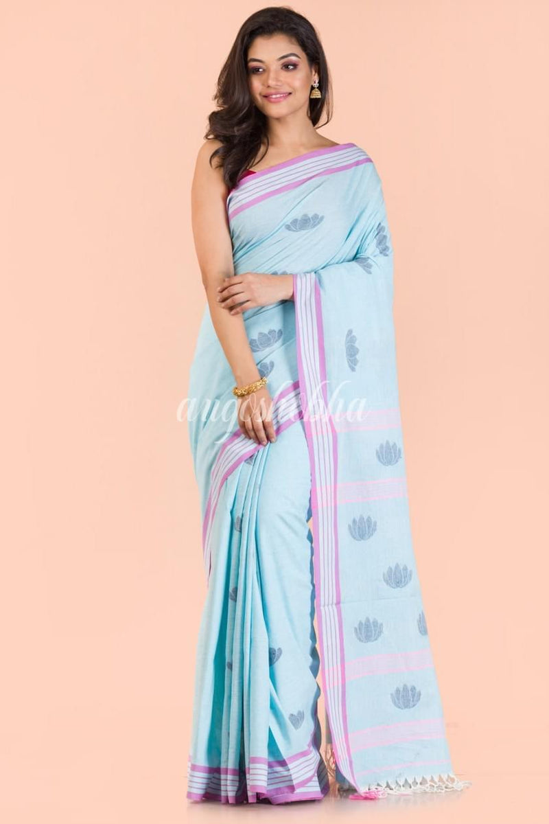 Aqua Handwoven Cotton Saree