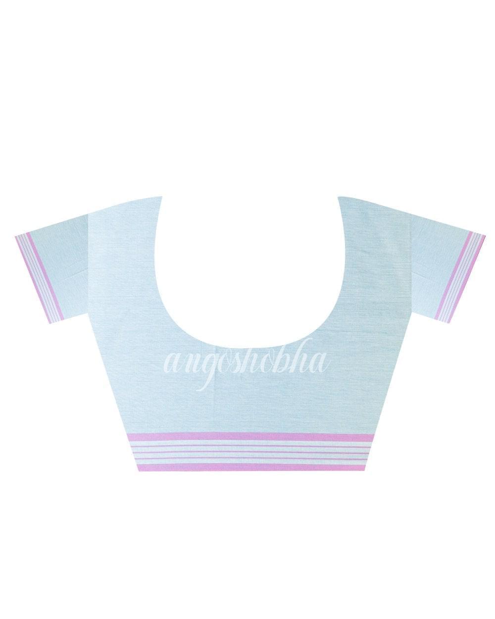 Aqua Handwoven Cotton Saree angoshobha