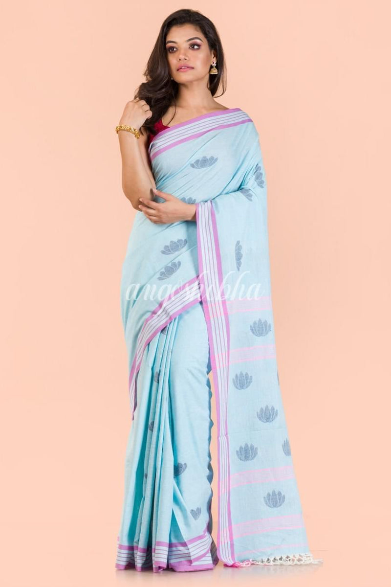 Aqua Handwoven Cotton Saree