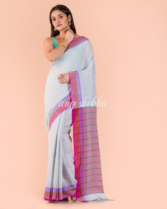 Baby Blue Handwoven Cotton Saree angoshobha