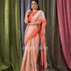 Beige Cotton Blend Traditional Jamdani Saree angoshobha