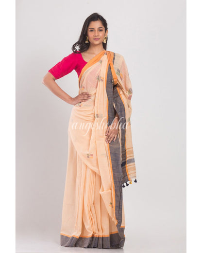 Beige Cotton Handloom Saree angoshobha