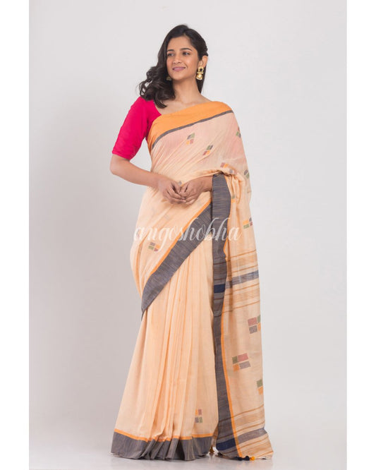 Beige Cotton Handloom Saree angoshobha