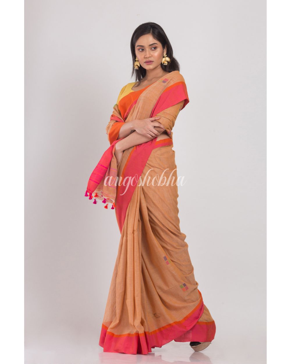 Beige Cotton Handloom Saree angoshobha