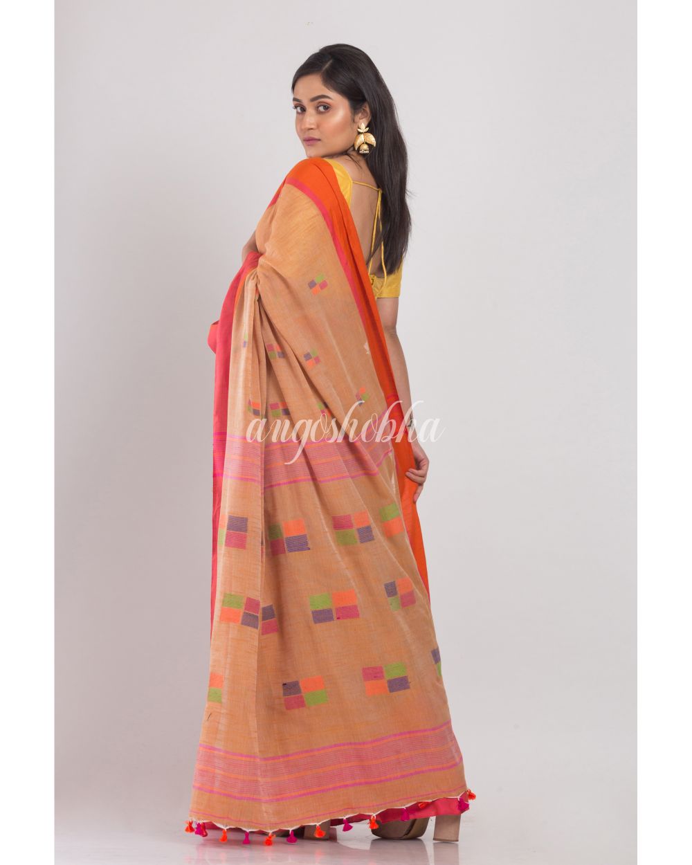 Beige Cotton Handloom Saree angoshobha