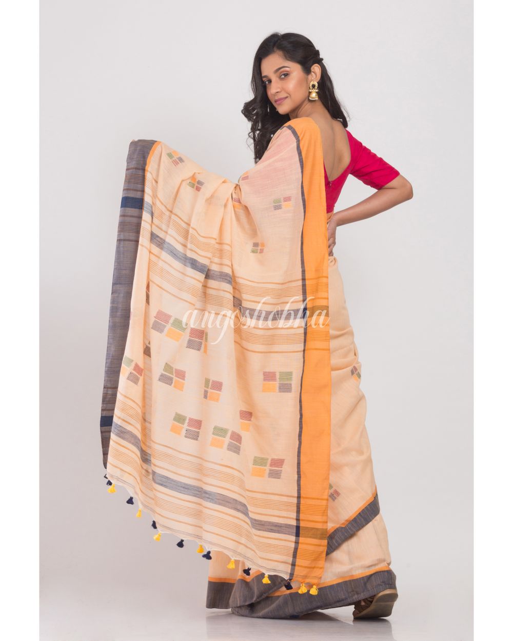 Beige Cotton Handloom Saree angoshobha