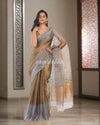 Beige Golden Sequins Handwoven Silk Muslin Saree