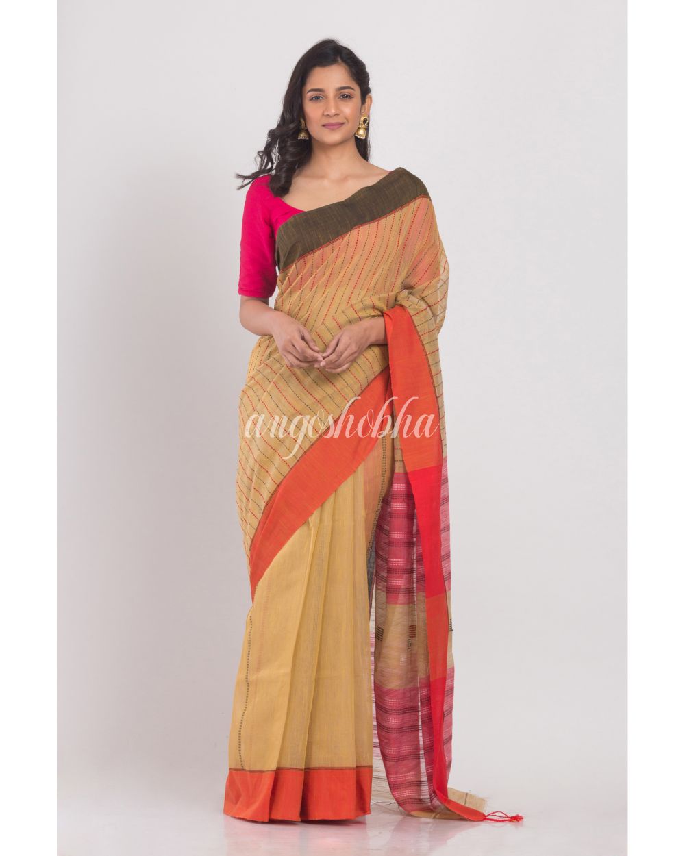 Beige Handloom Saree angoshobha