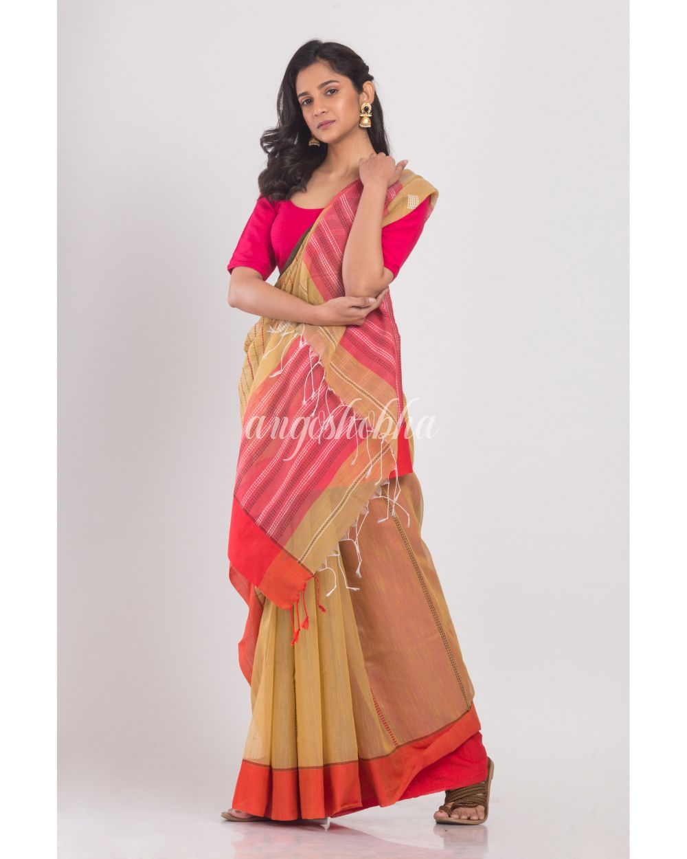 Beige Handloom Saree angoshobha