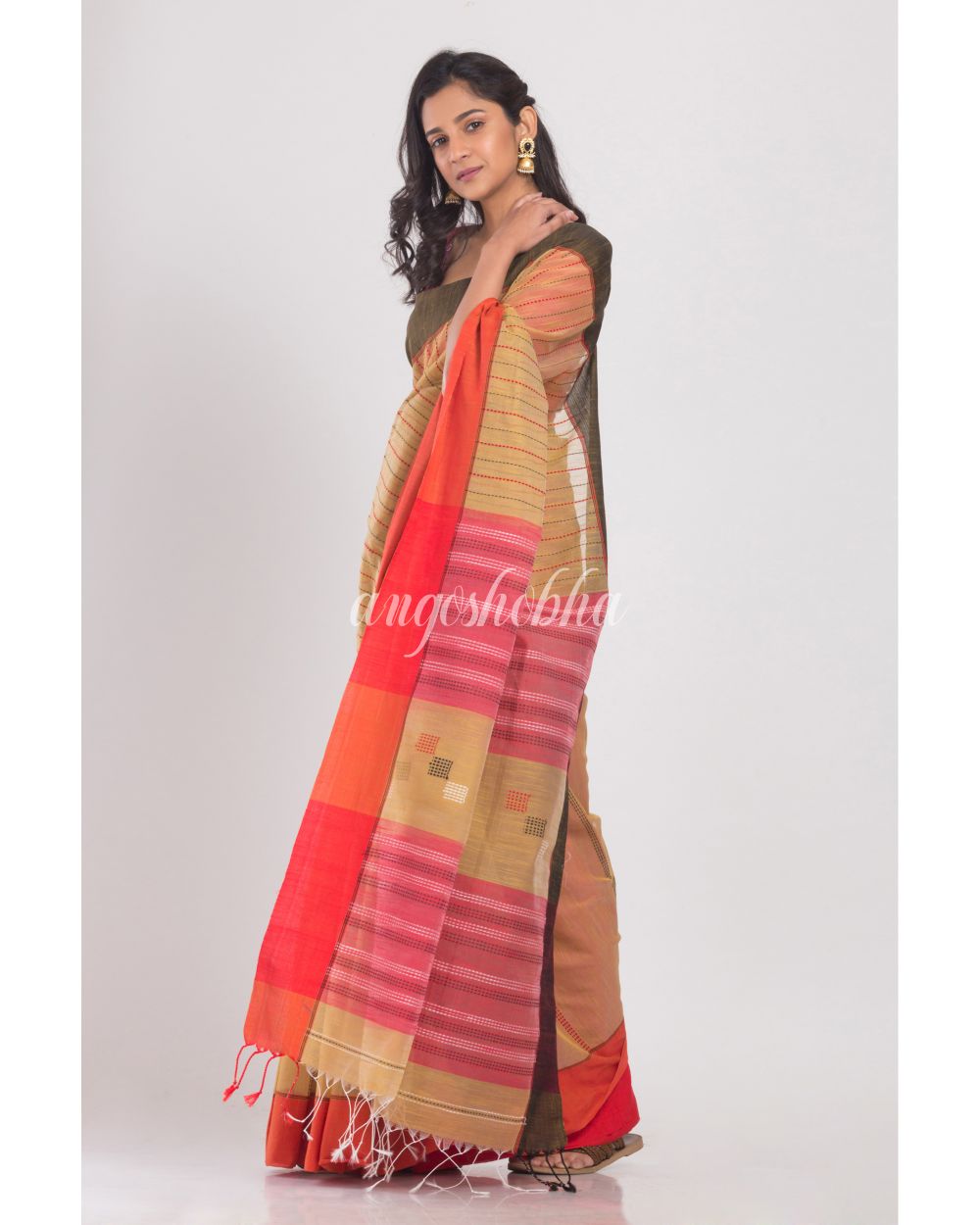 Beige Handloom Saree angoshobha