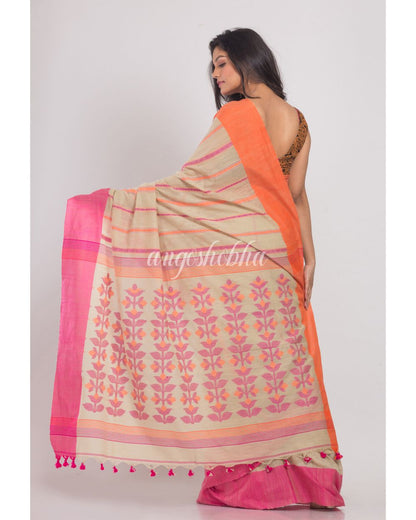 Beige Handwoven Cotton Saree angoshobha