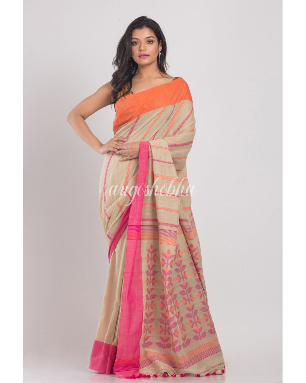 Beige Handwoven Cotton Saree angoshobha