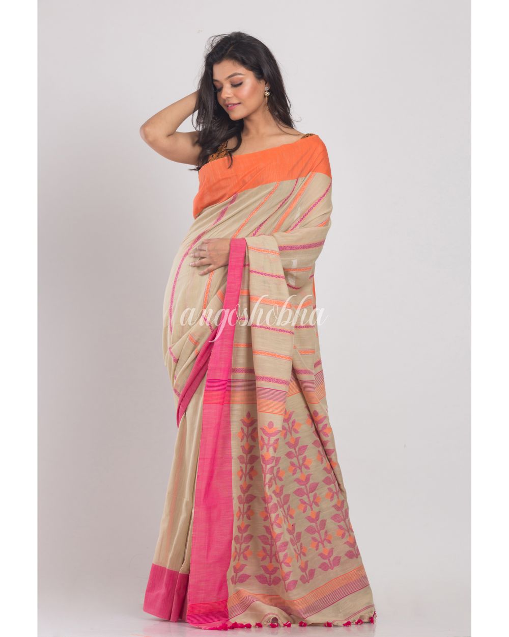 Beige Handwoven Cotton Saree angoshobha