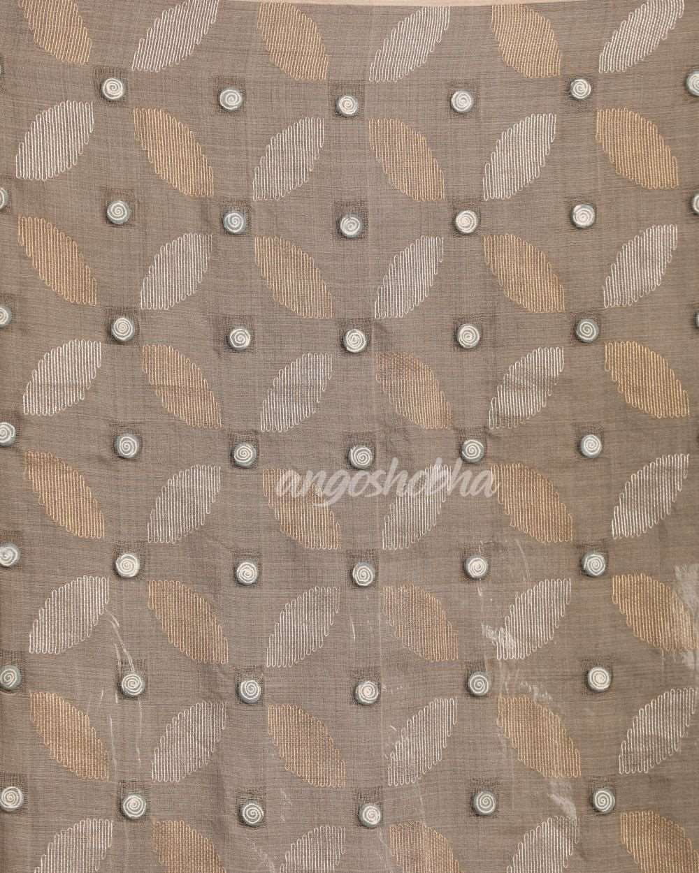 Beige Matka Silk Handloom Traditional Sequin Jamdani Saree angoshobha