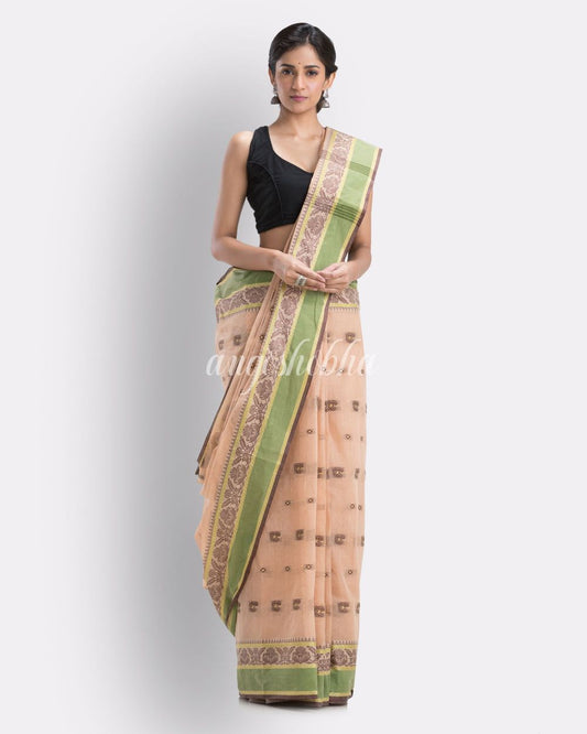 Beige Woven Design Pure Cotton Handwoven Tant Saree angoshobha