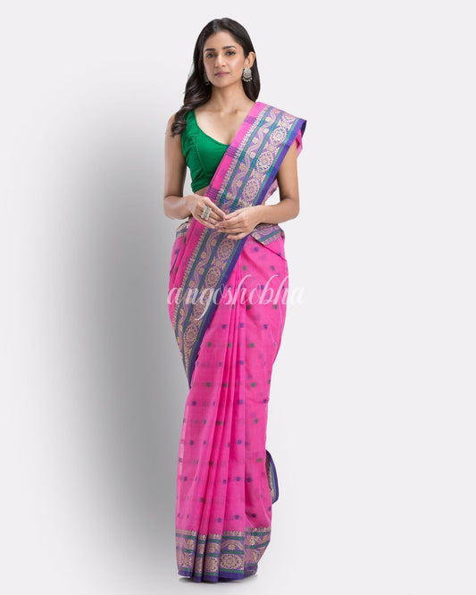 Bengal Cotton Pink Tangail Tant Saree angoshobha