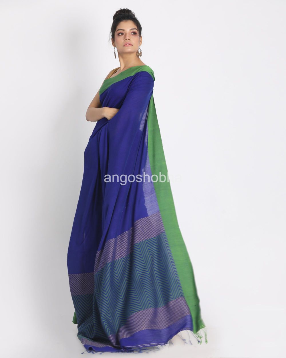 Bengal blue handwoven Mol Mol cotton saree angoshobha
