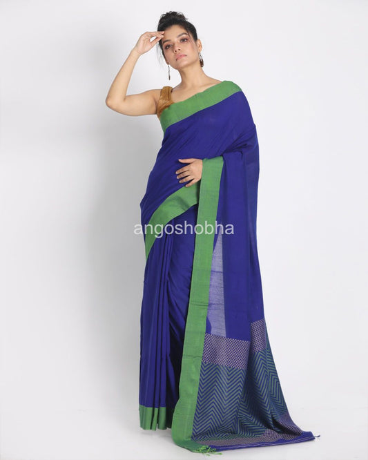 Bengal blue handwoven Mol Mol cotton saree angoshobha