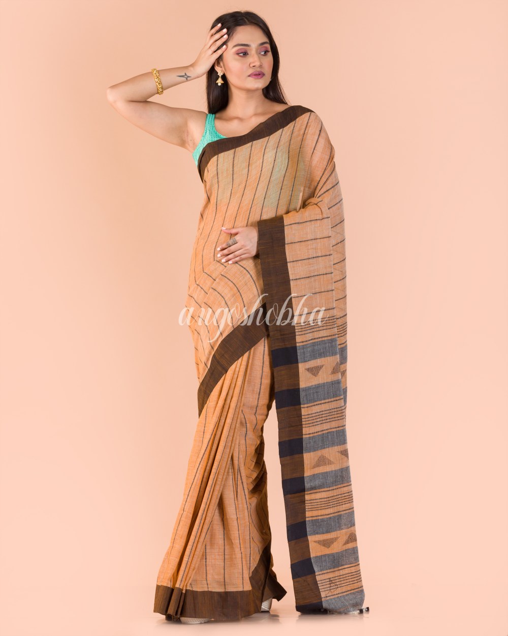 Biscuit Handloom Cotton Saree angoshobha