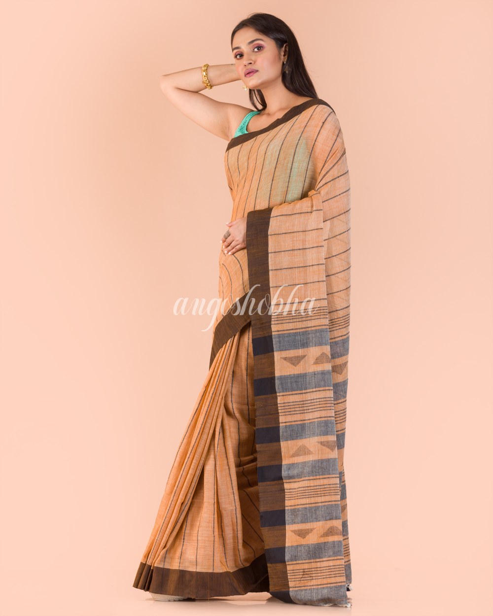 Biscuit Handloom Cotton Saree angoshobha