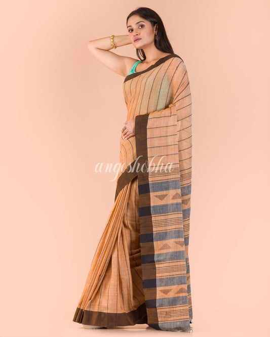 Biscuit Handloom Cotton Saree angoshobha