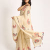 Bisque Traditional Handloom Linen Jamdani Saree angoshobha