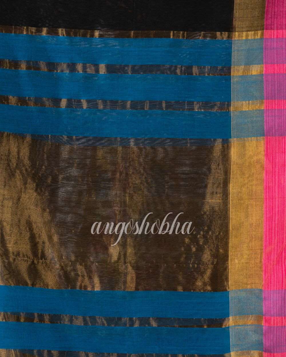 Black Blue Cotton Blend Handloom Festive Saree angoshobha