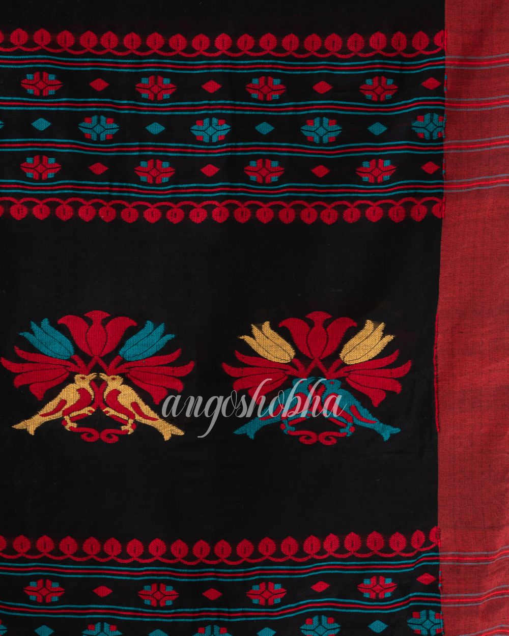 Black Cotton Blend Festive Jamdani Saree angoshobha