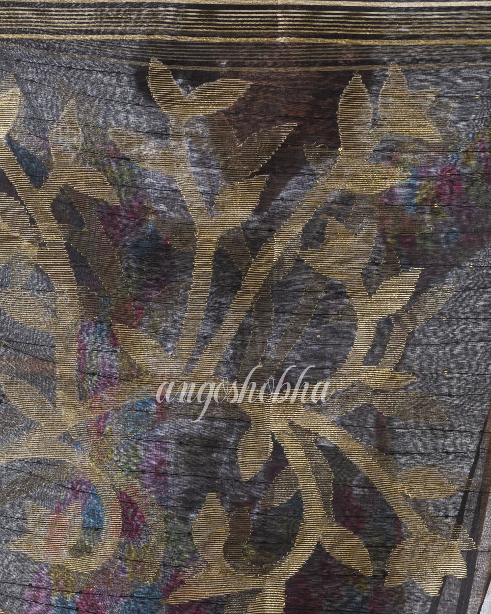 Black Cotton Blend Festive Jamdani Saree angoshobha