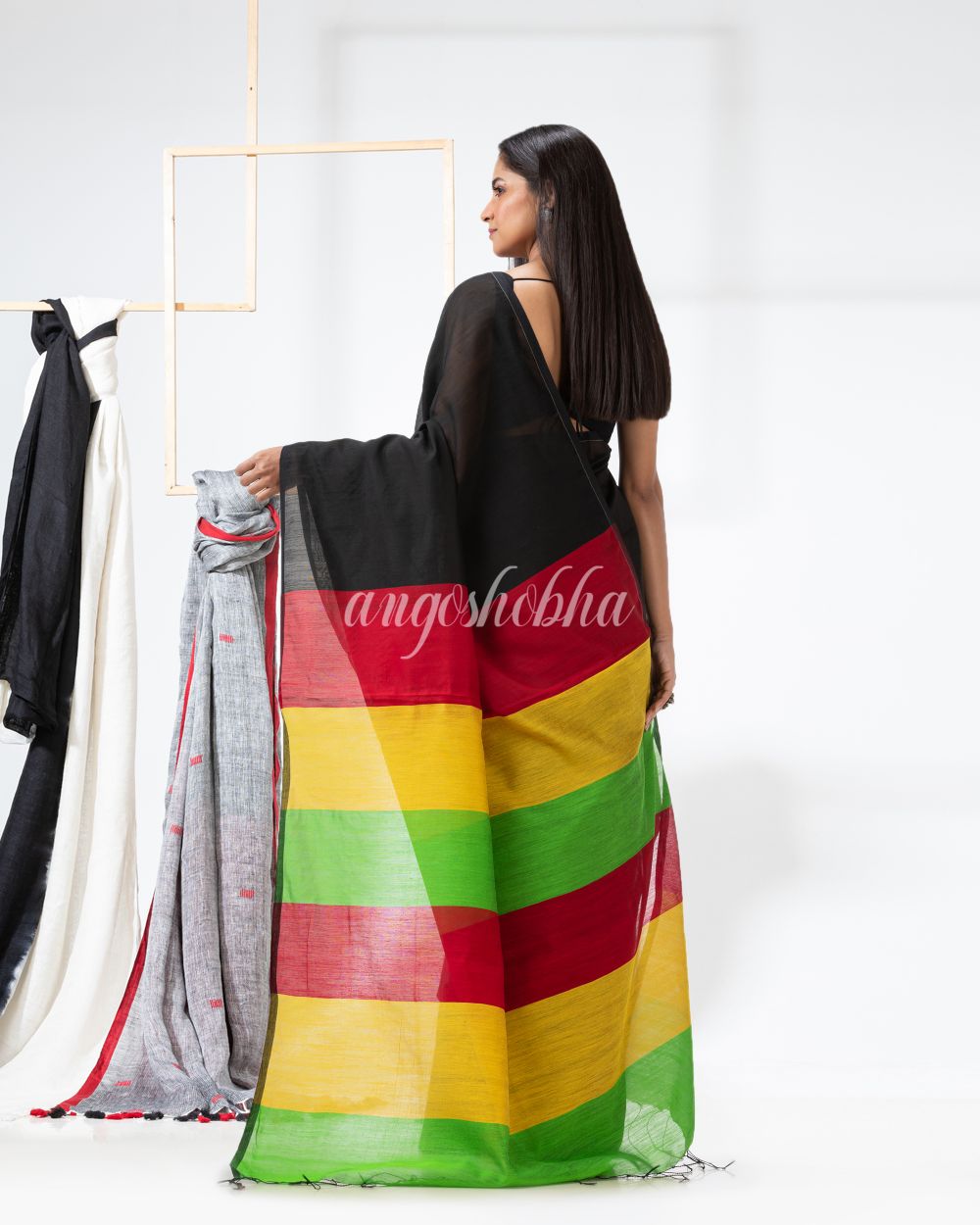 Black Cotton Blend Handloom Saree angoshobha