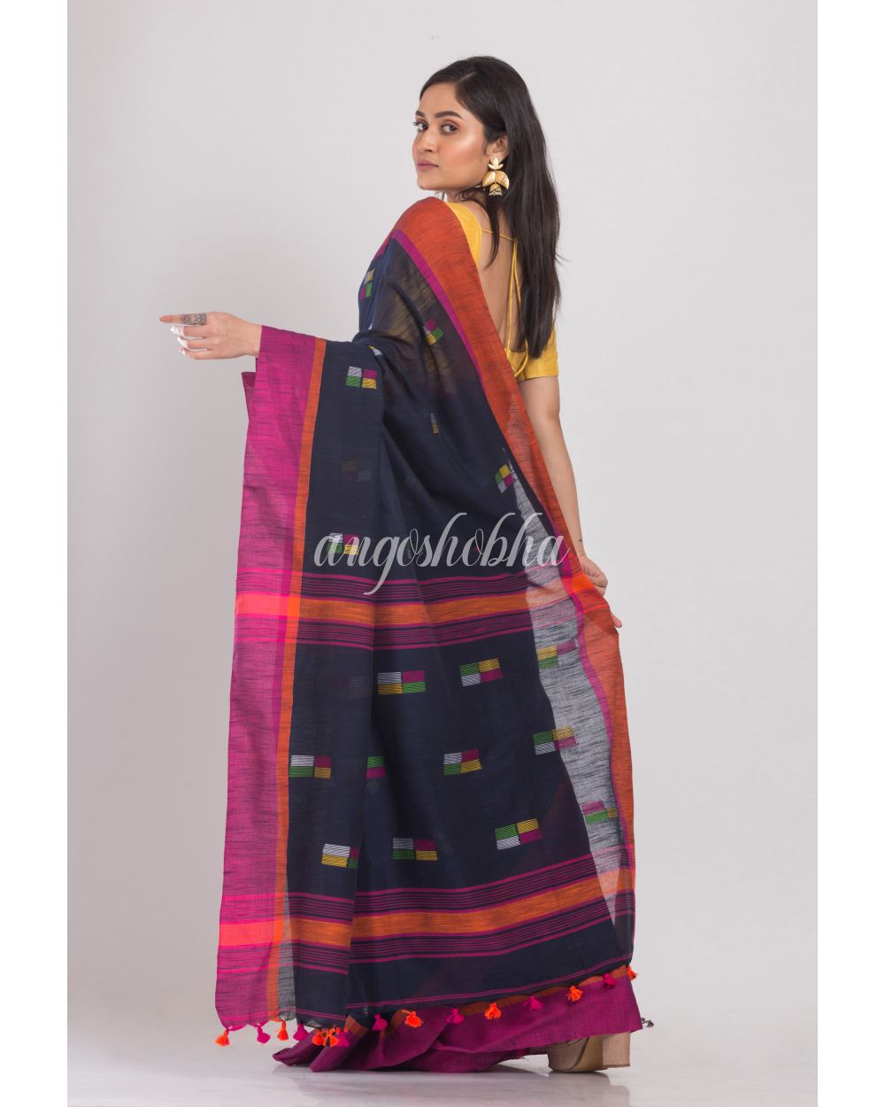 Black Cotton Handloom Saree angoshobha