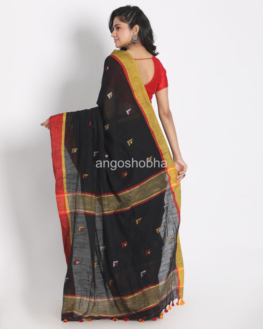Black Cotton Handloom Saree angoshobha