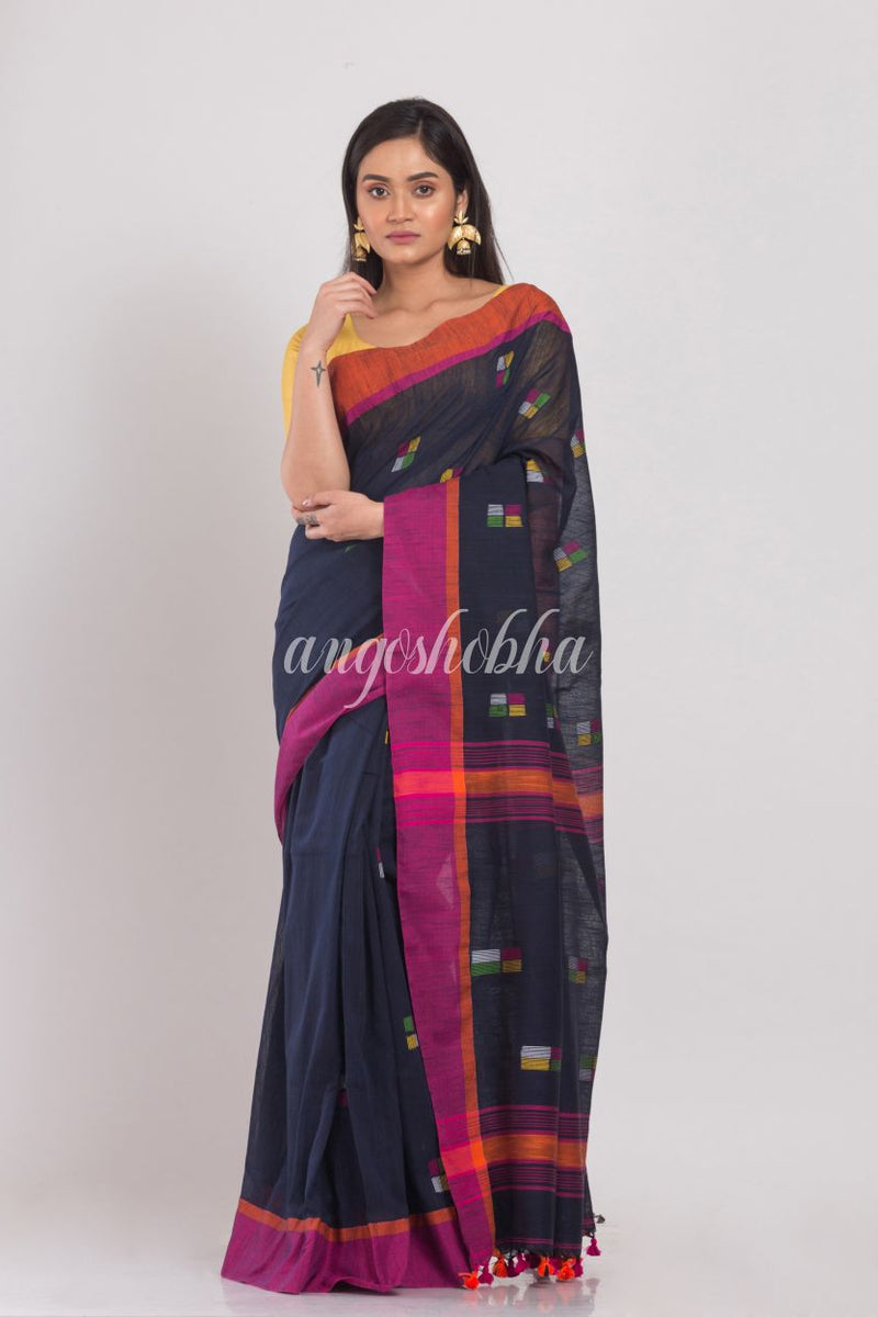 Nevy Blue Cotton Handloom Saree