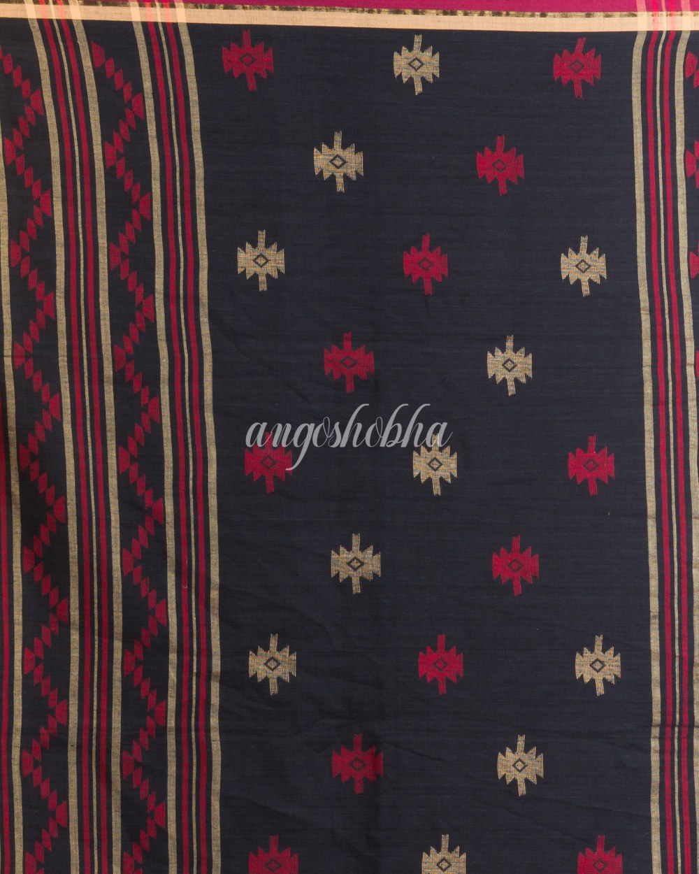 Black Cotton Jamdani Saree angoshobha