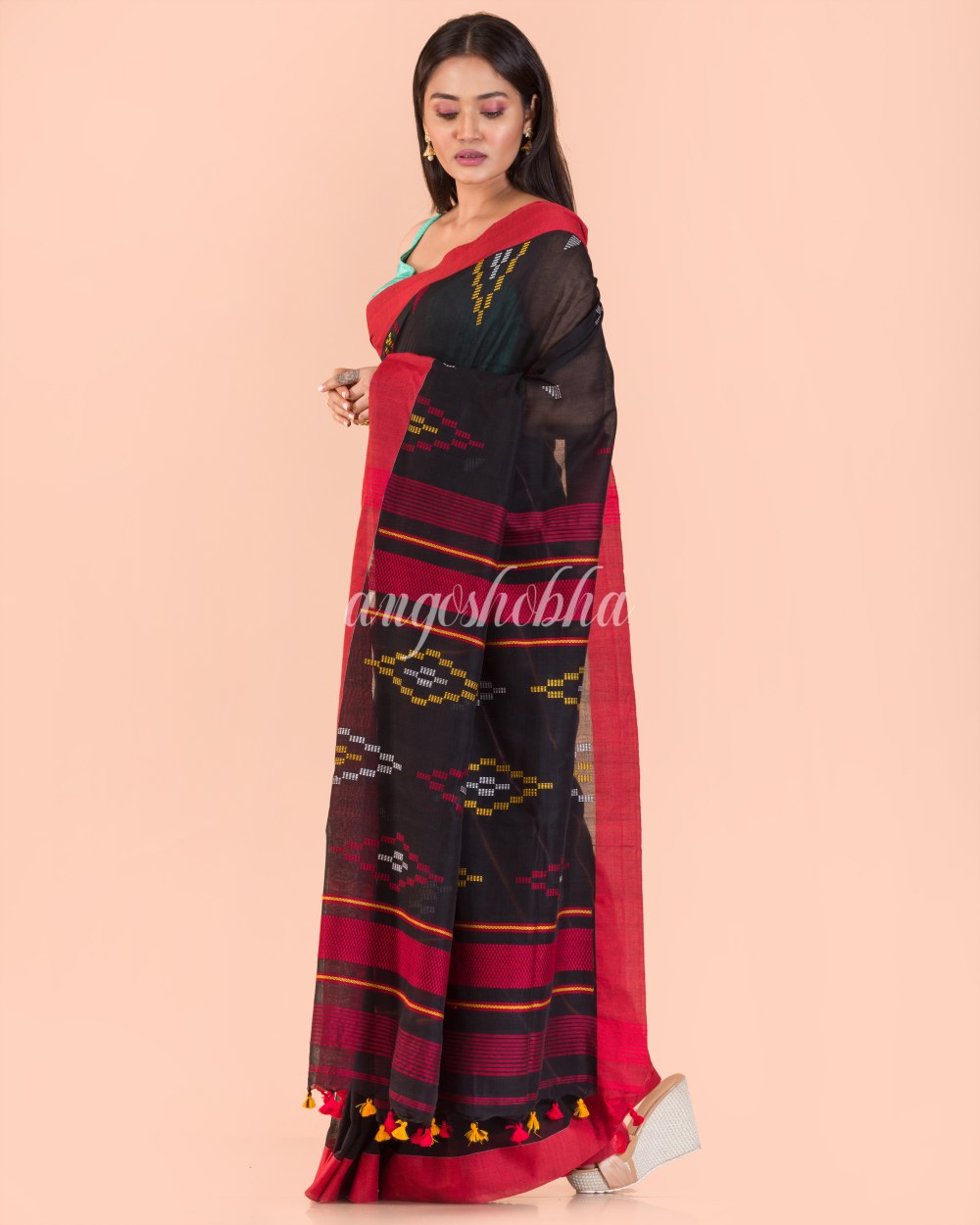 Black Cotton Jamdani Saree angoshobha