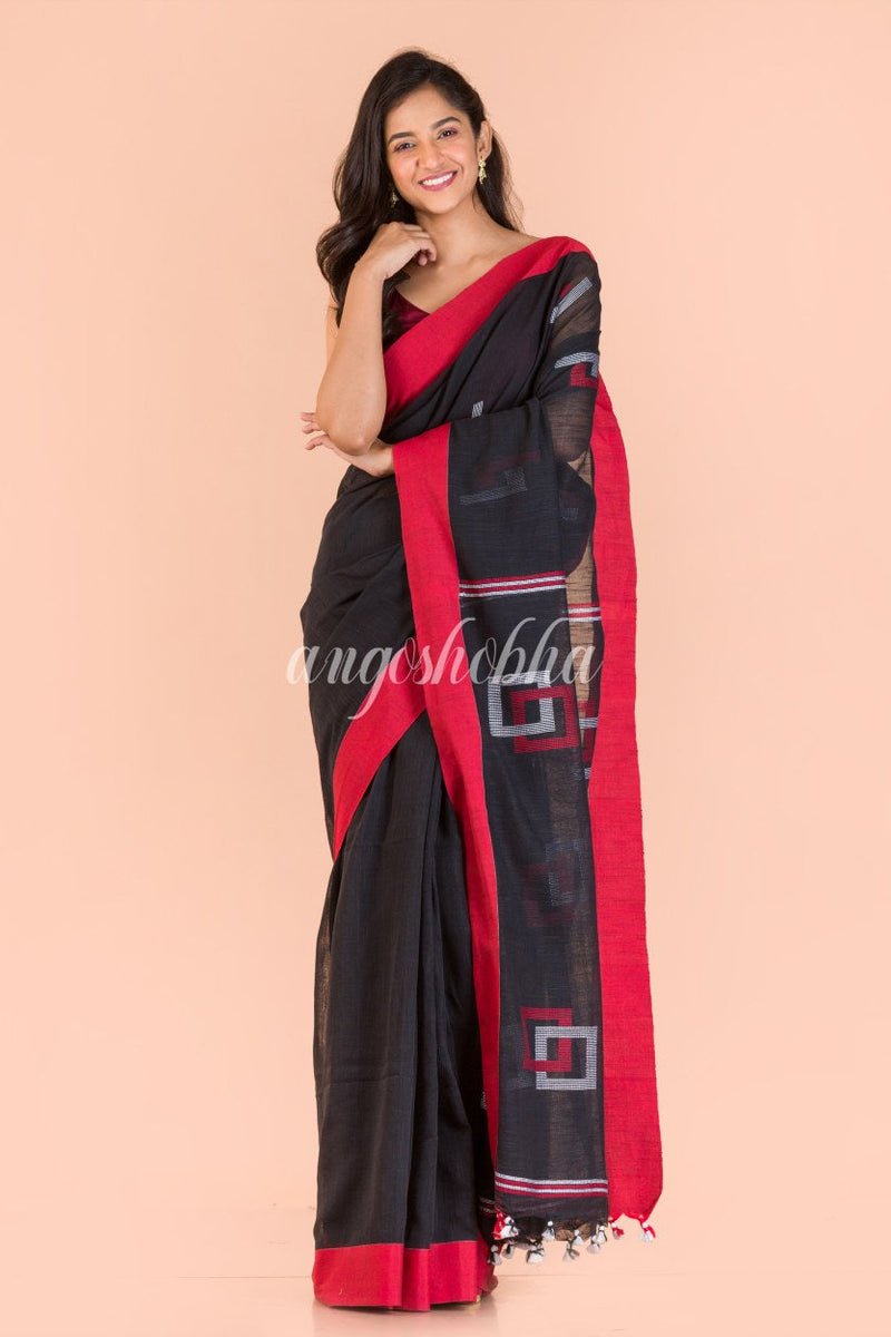Black Cotton Jamdani Saree