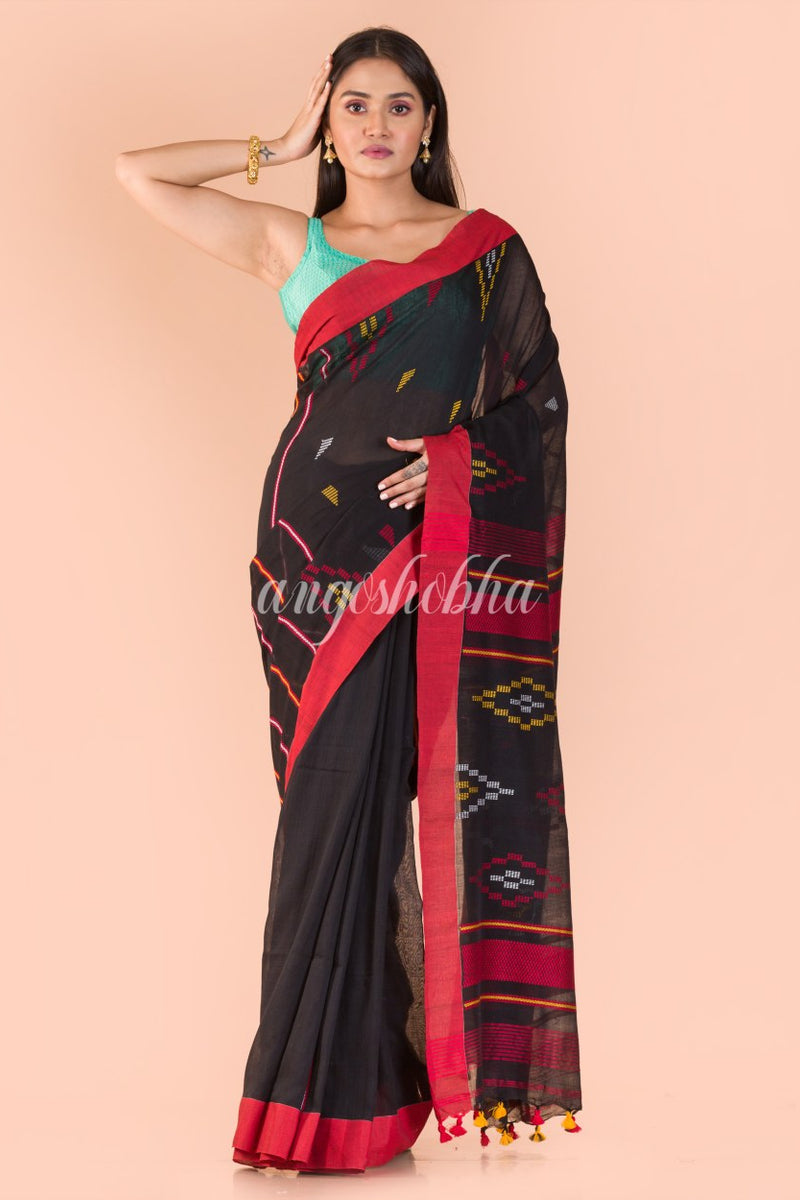 Black Cotton Jamdani Saree