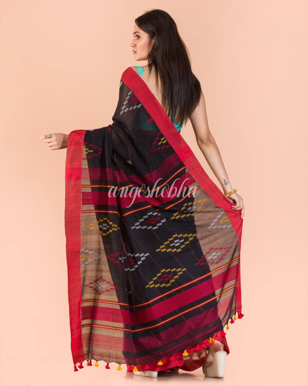 Black Cotton Jamdani Saree angoshobha