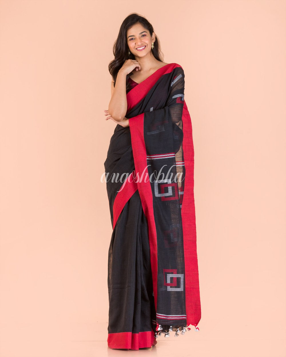 Black Cotton Jamdani Saree angoshobha