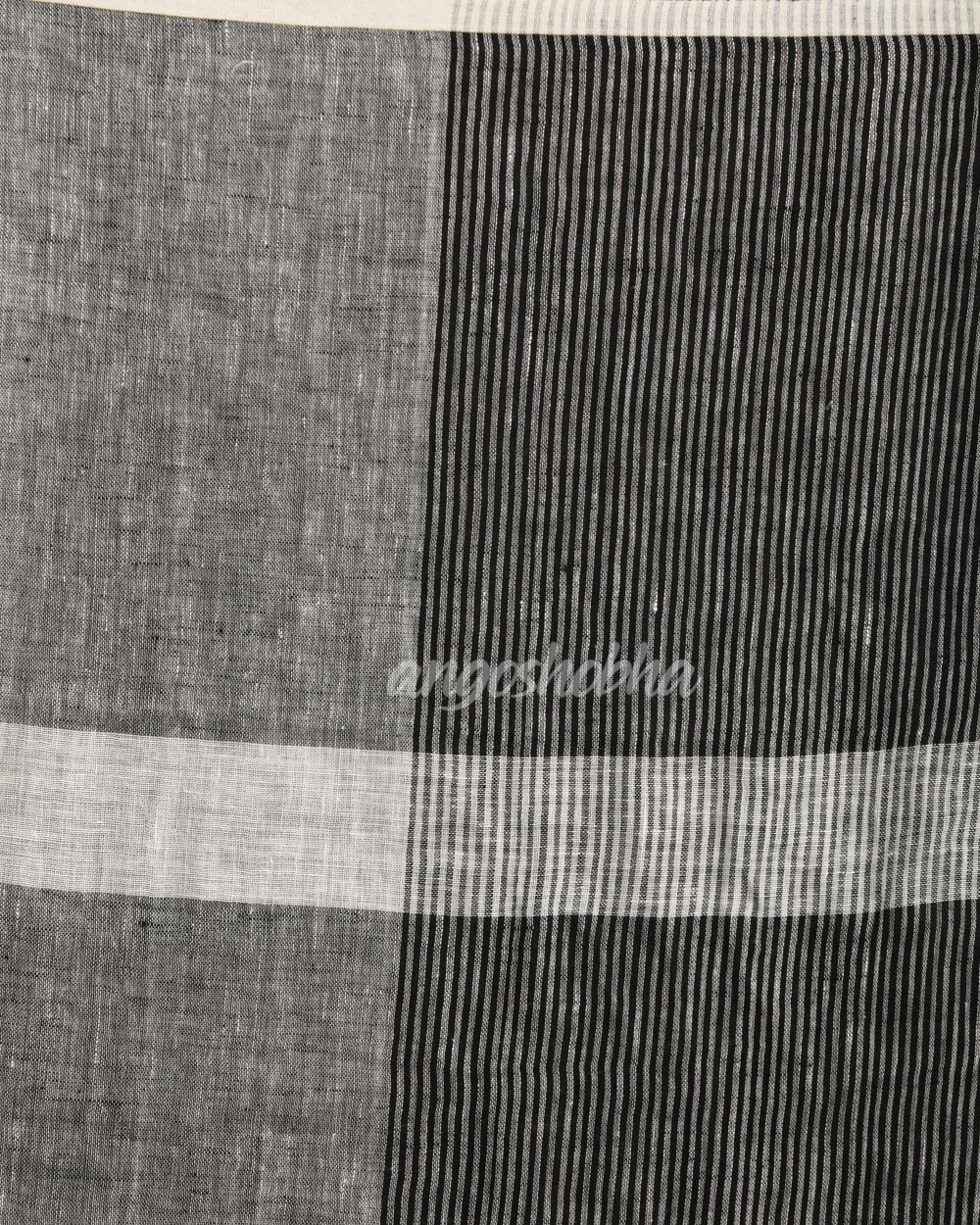 Black Grey Traditional Handloom Linen Saree angoshobha