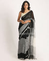 Black Grey Traditional Handloom Linen Saree