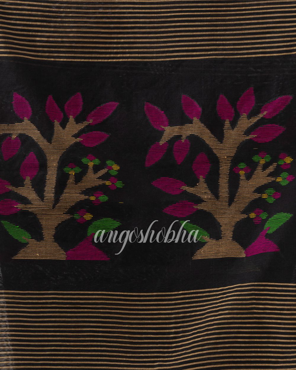 Black Handloom Cotton Blend Jamdani Saree angoshobha