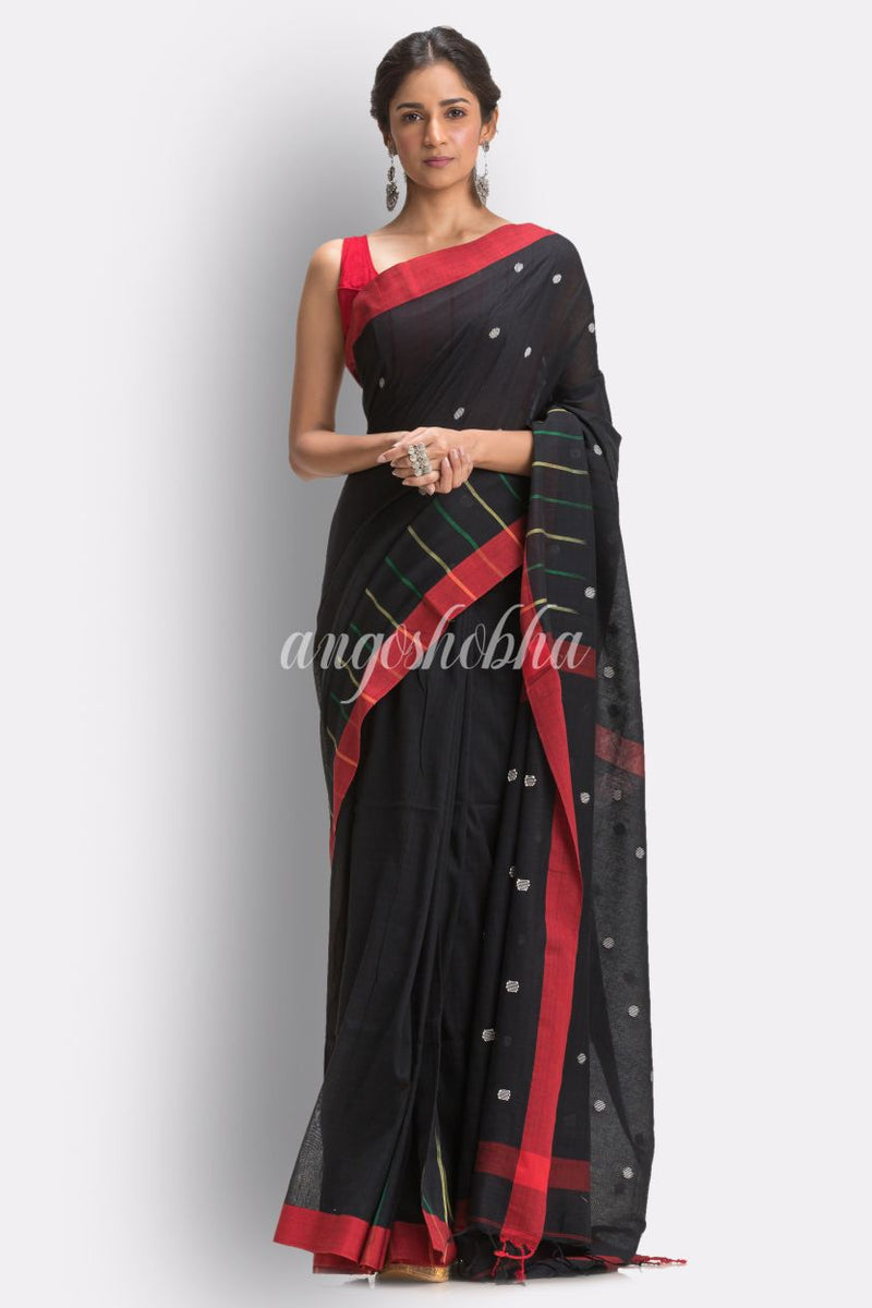 Black Handloom Cotton Jamdani Saree