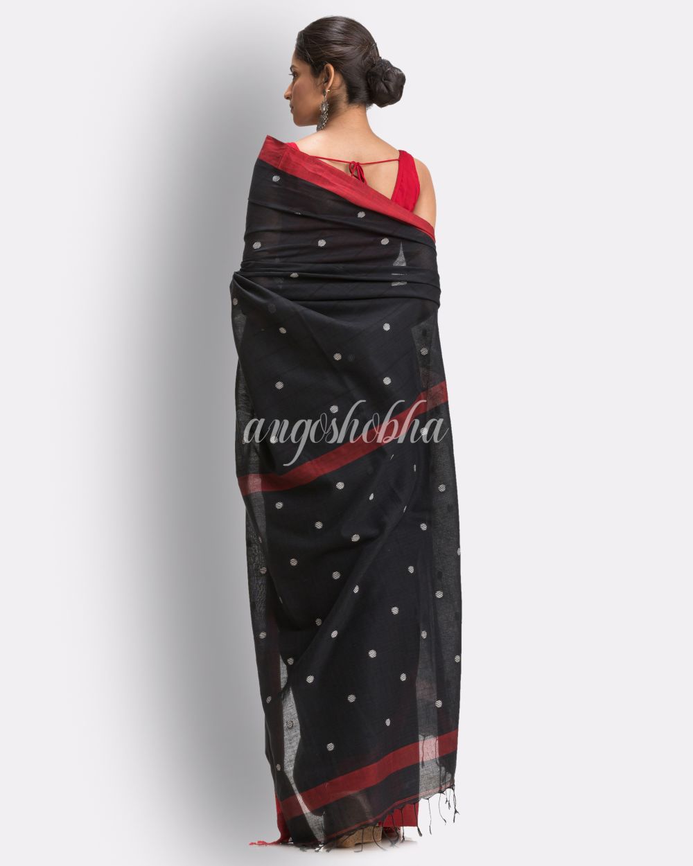 Black Handloom Cotton Jamdani Saree angoshobha