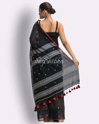 Black Handloom Cotton Molmol Jamdani saree angoshobha