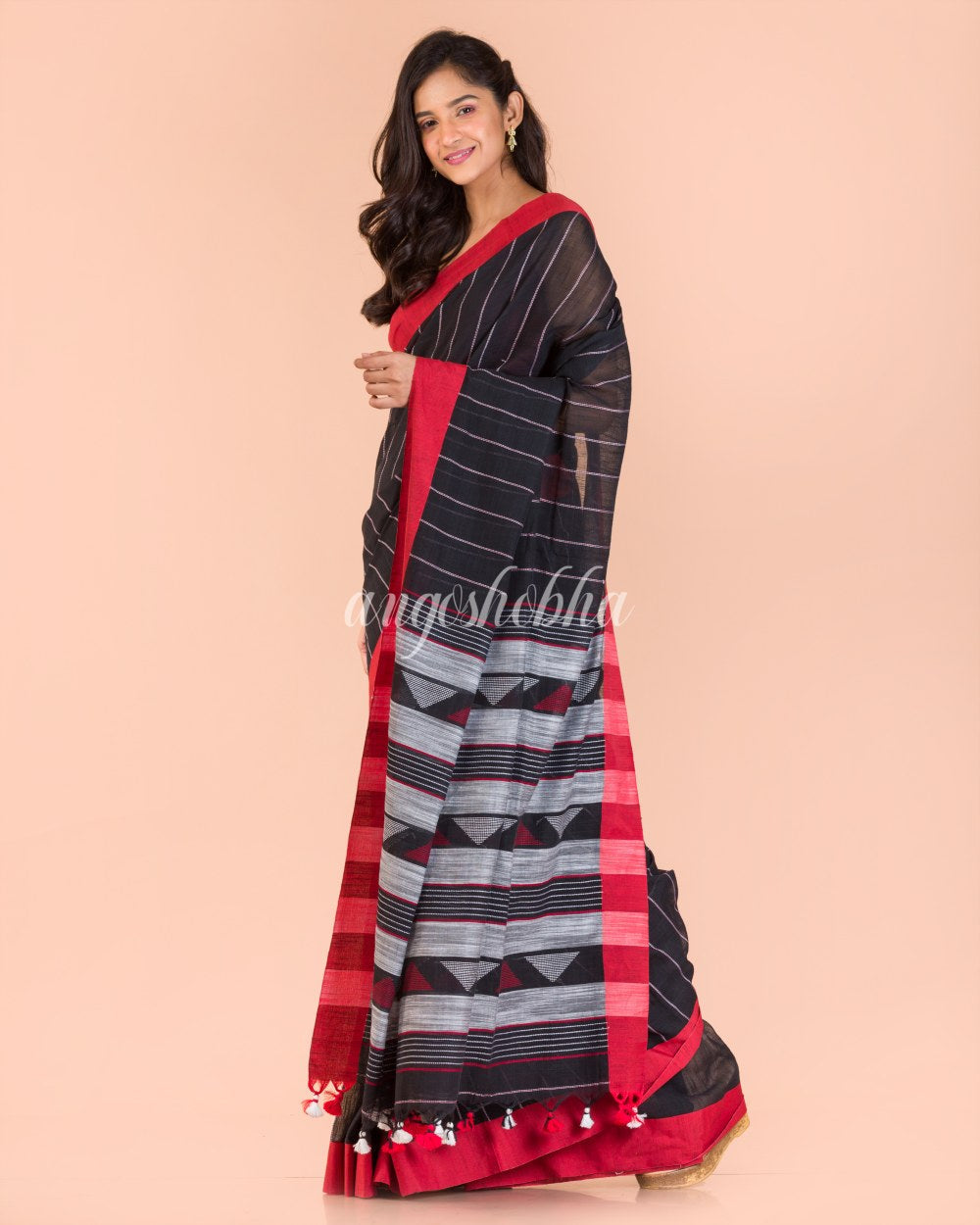 Black Handloom Cotton Saree angoshobha
