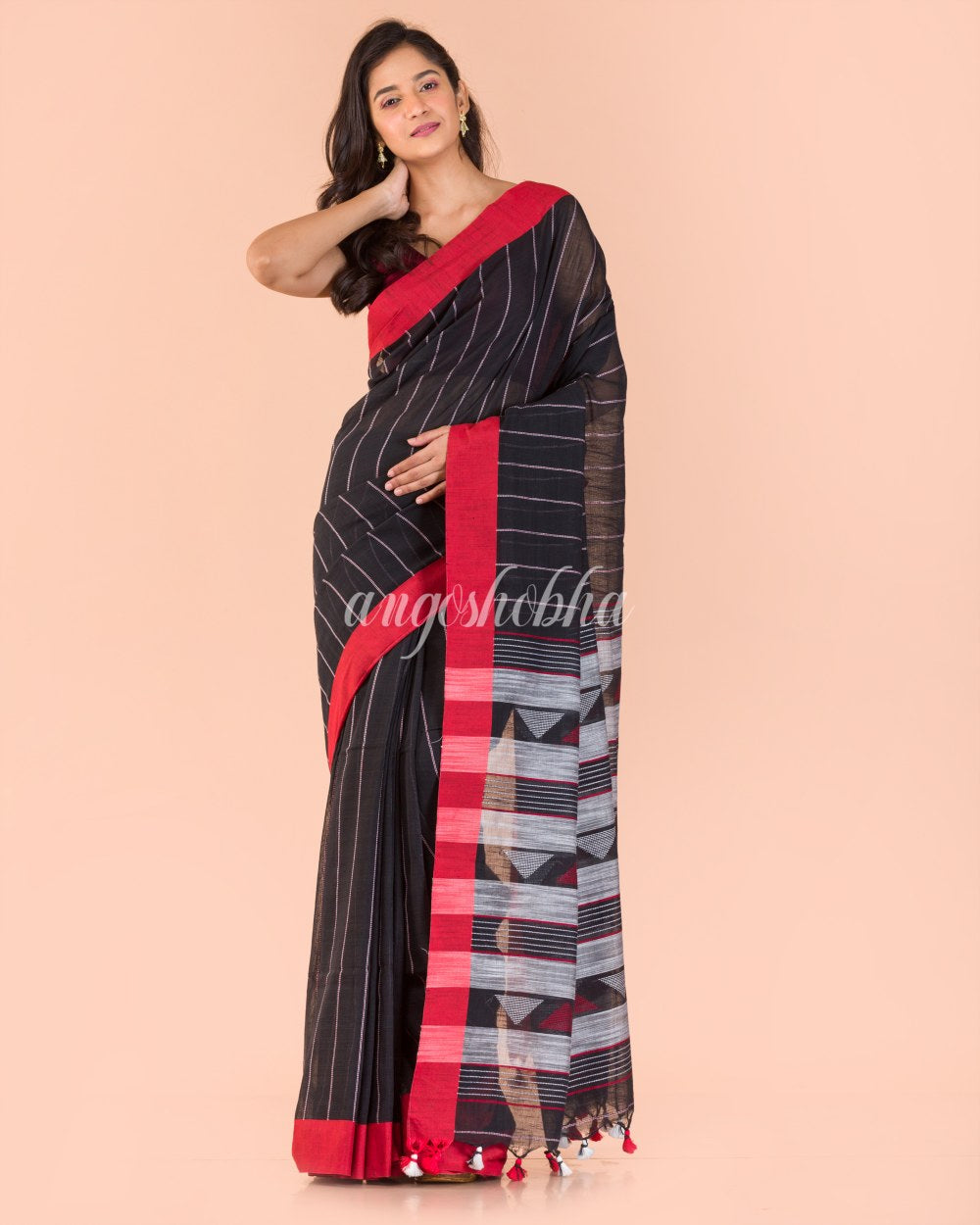 Black Handloom Cotton Saree angoshobha
