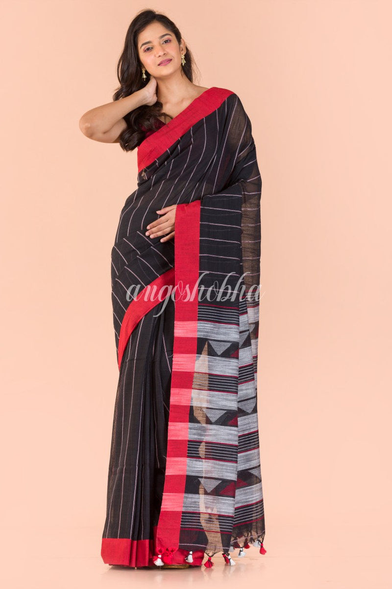 Black Handloom Cotton Saree