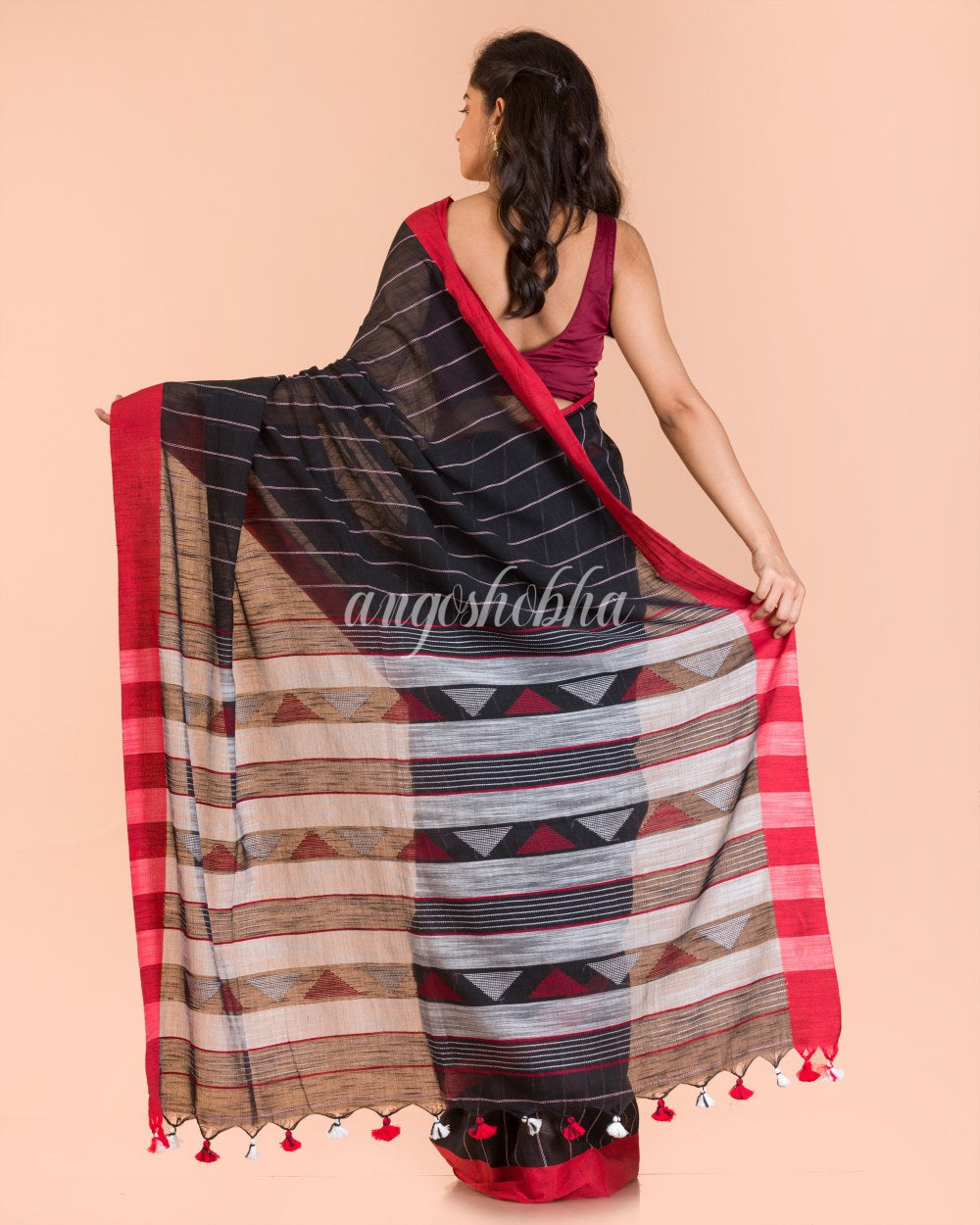 Black Handloom Cotton Saree angoshobha